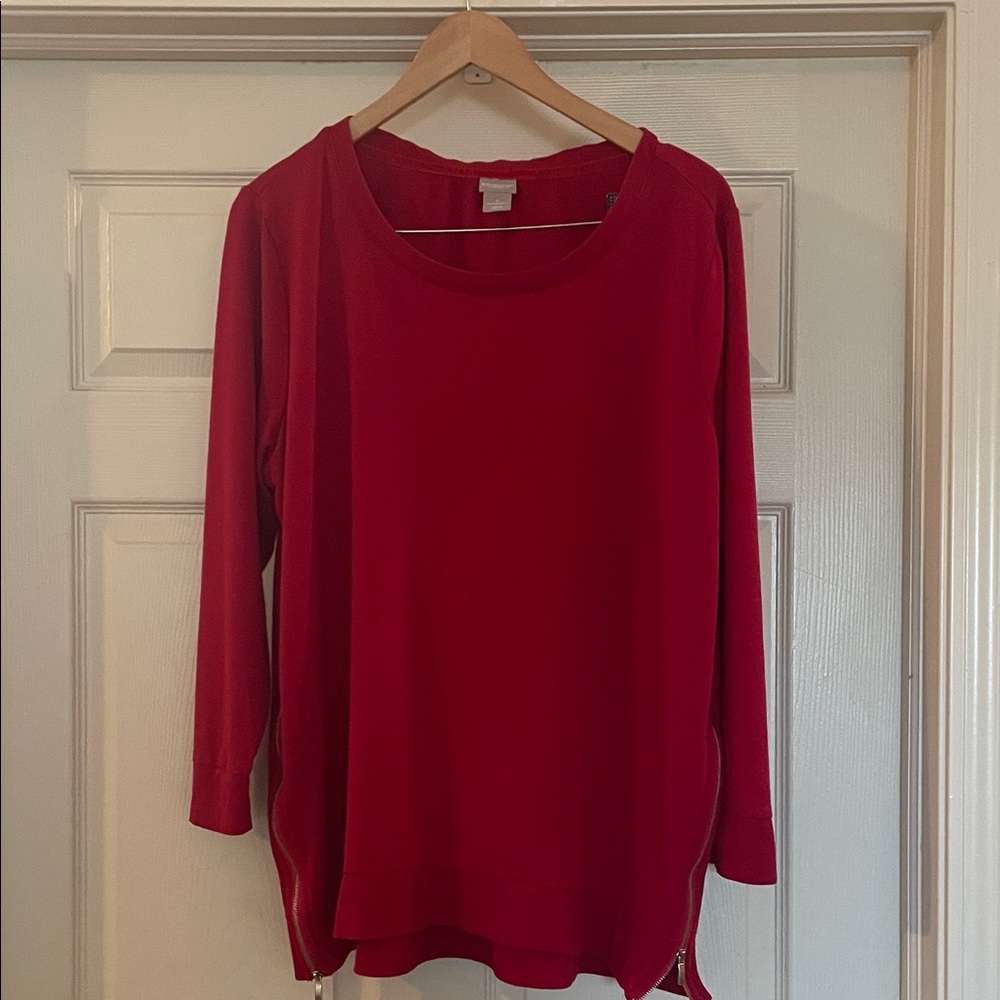 Chico’s Red Long Sleeve Sweater With Silver Side Zippers Plus Size 22
